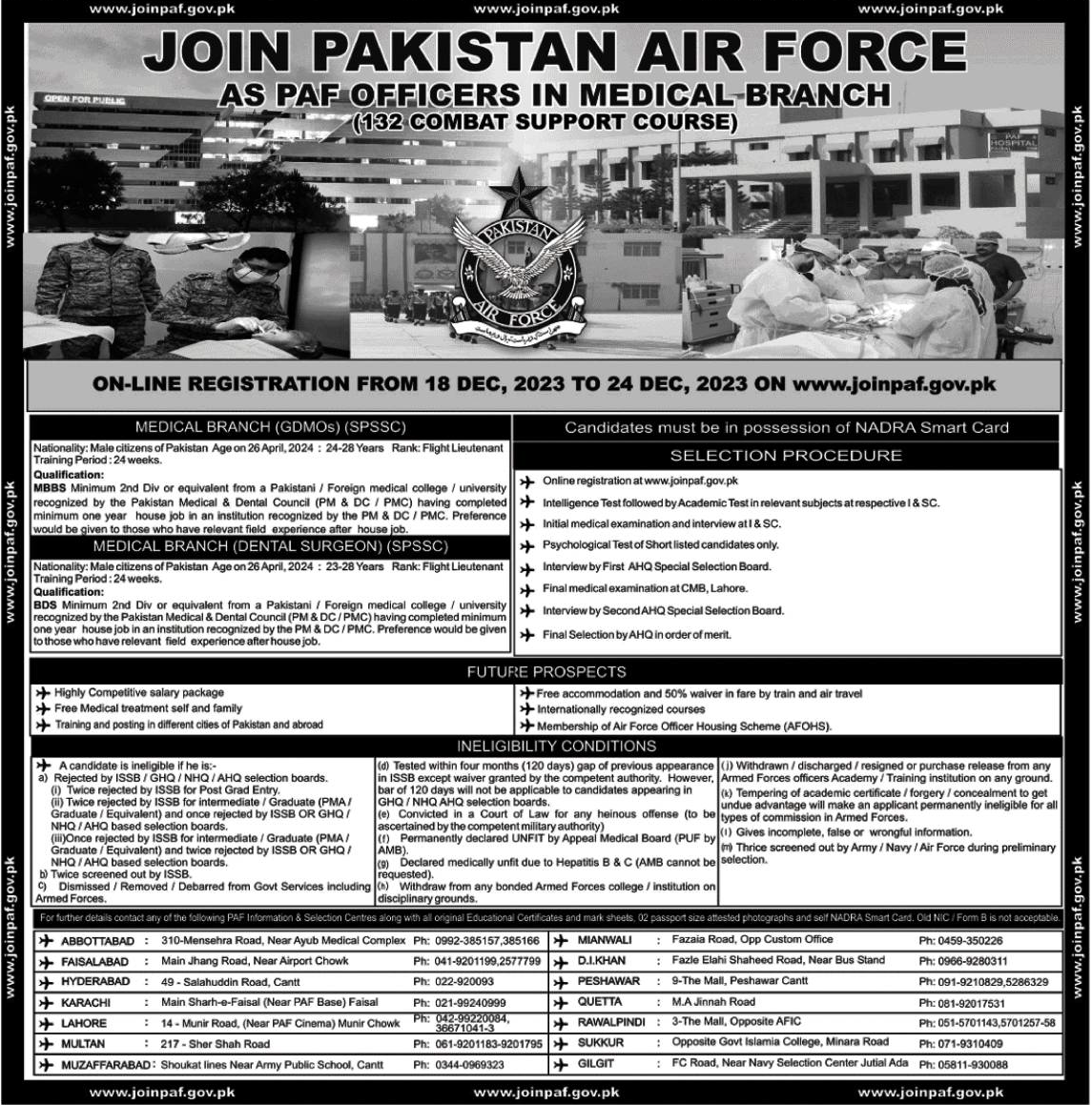 Join Pakistani Air Force as PAF Officers in Medical Branch 132 CSC