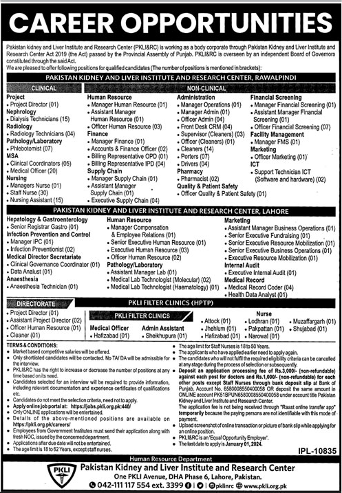 Medical, Clinical & Non-Clinical Jobs PKLI&RC December 2023