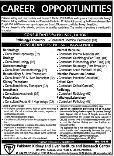 Pakistan Kidney & Liver Institute & Research Centre (PKLI&RC) jobs 2023