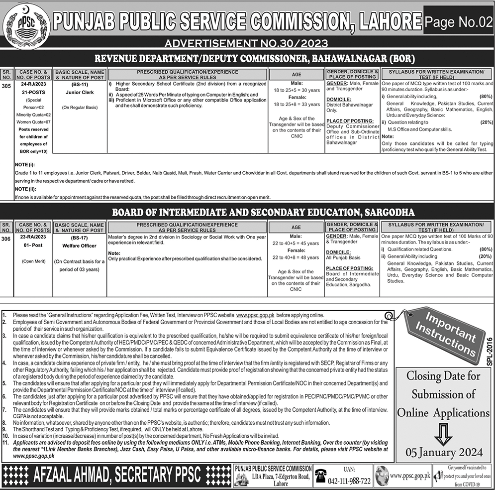 Junior Clerks/Senior Instructors /Assistant Professors /Instructor /lecturer’s vacancies HED Punjab