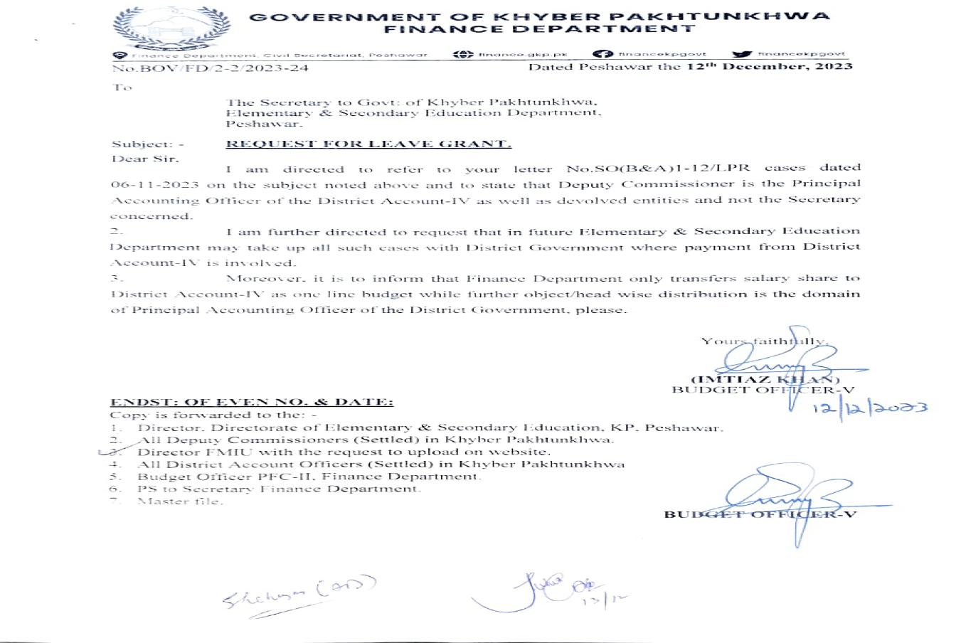 Notification Request for Leave Grant & Head wise Distribution of pay Domain