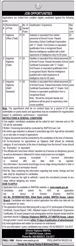 The Latest Job Vacancies WAPDA Dec 2023 for Retired Armed Forces Personals