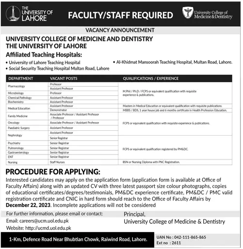 University of Lahore UOL Jobs 2023 Apply Online in 2023