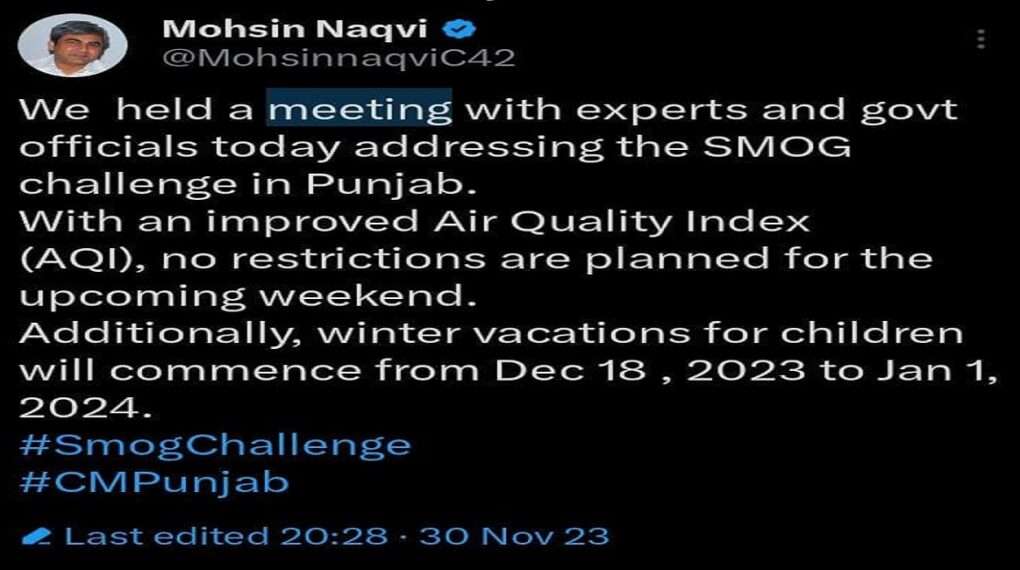 Revised Schedule of Winter Vacation (Holidays) 2023 Punjab