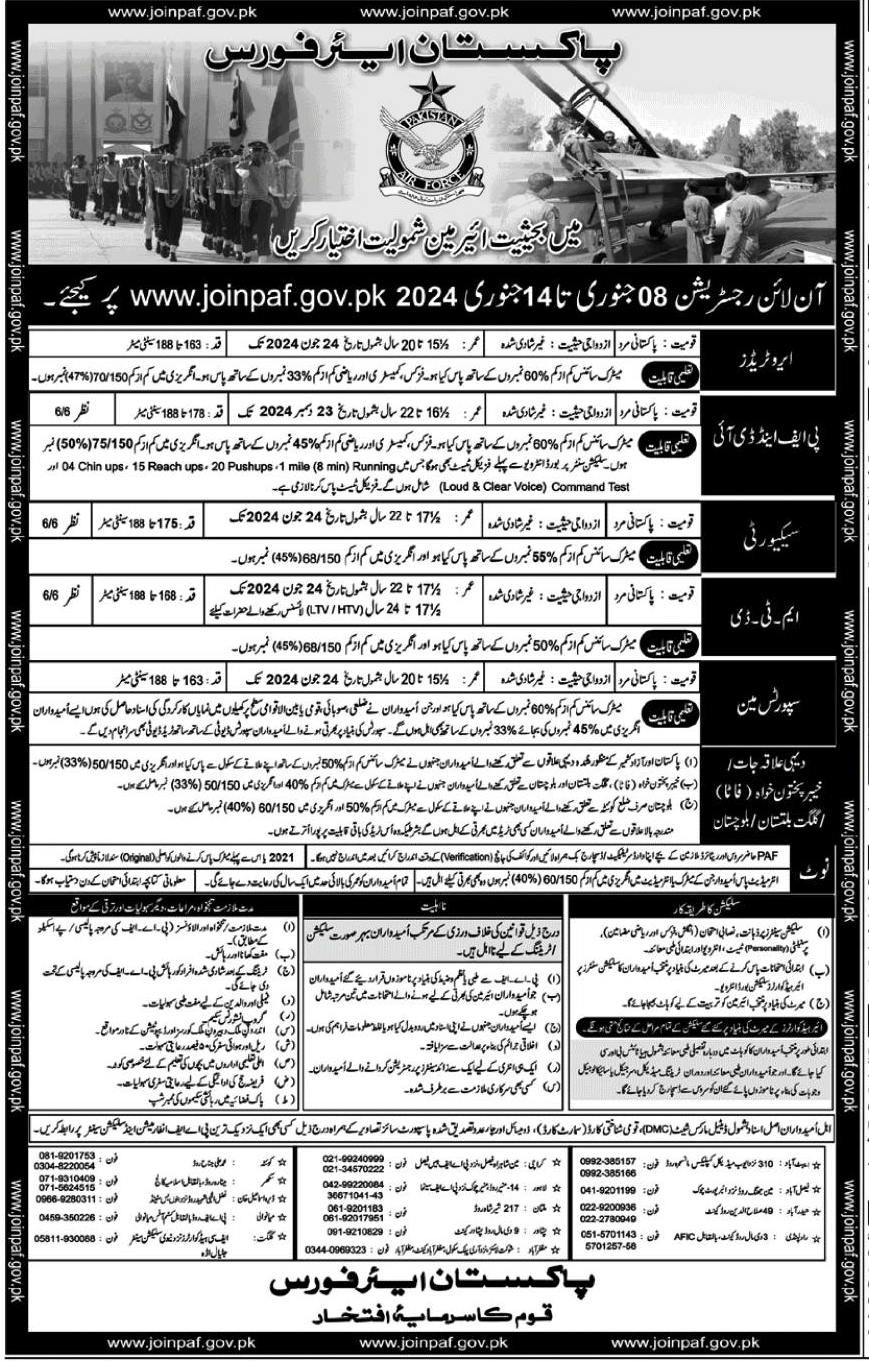 Join Pakistan Air Force (PAF) as Airman 2024