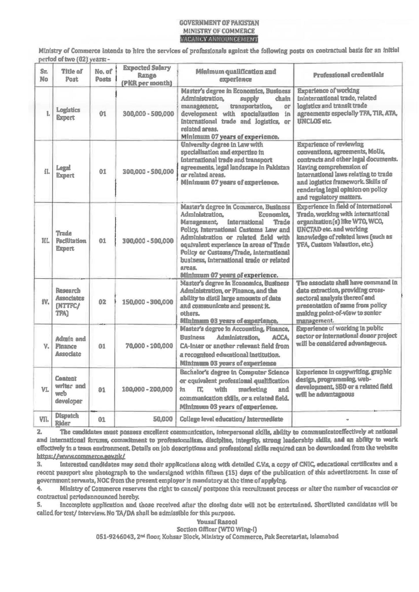 Ministry of Commerce Latest Vacancies 2024