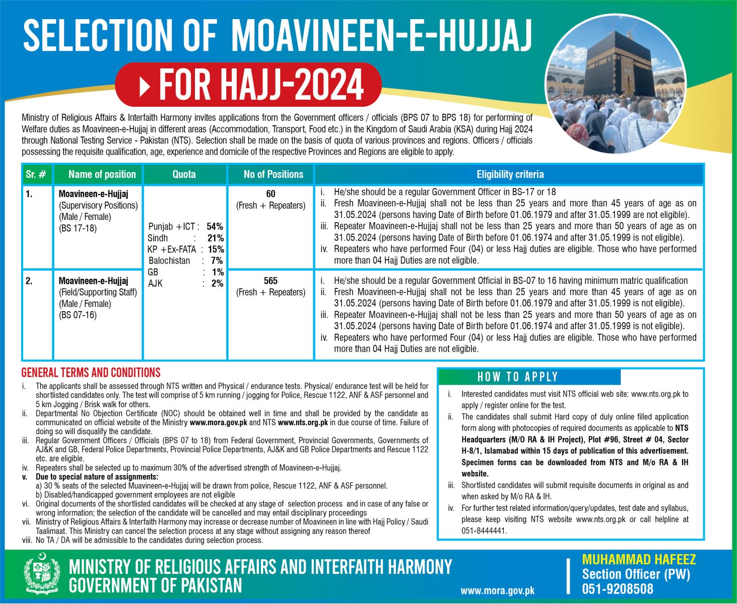 Selection of Moavineen-e-Hujjaj for Hajj 2024