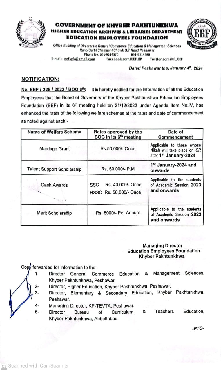 Notification Enhancement Rates Welfare Schemes (Marriage Grant, Cash Awards and Scholarships) EEF