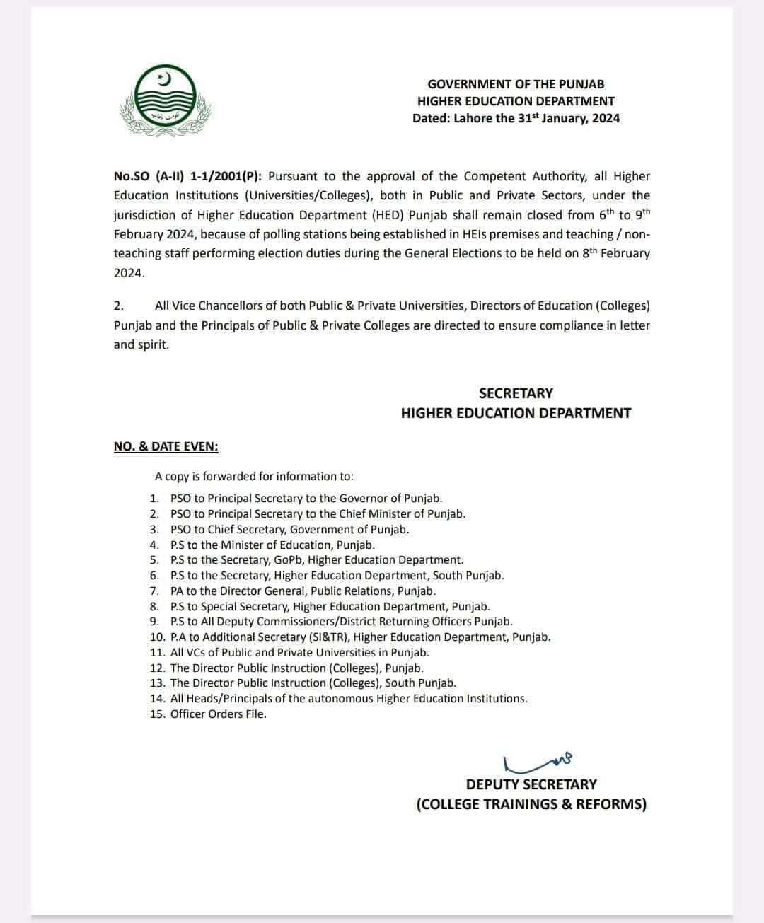 Notification college