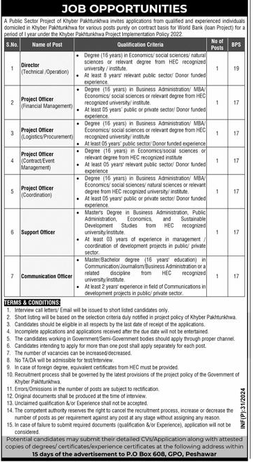 Public Sector Project KP Vacancies 2024