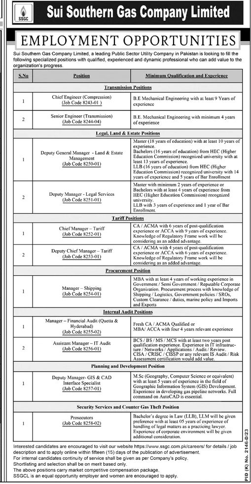 Sui Southern Gas Company Limited Vacancies 2024