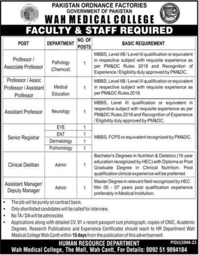 Wah Medical College Vacancies 2024