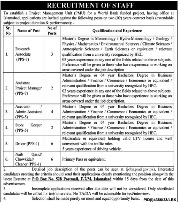 World Bank Funded Project Based Jobs in Islamabad 2024