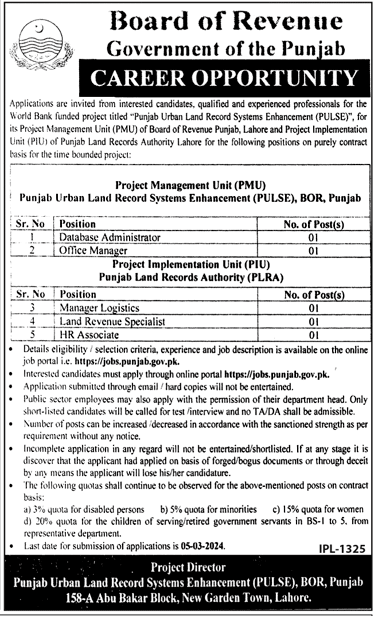 Board of Revenue Government of the Punjab Vacancies 2024