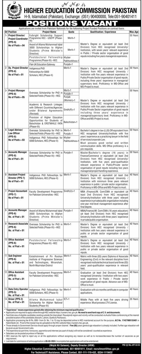 Job Vacancies in Higher Education Commission (HEC) 2024