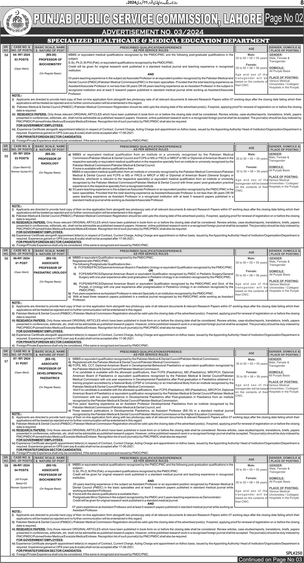 PPSC Health Department Vacancies & Combined Competitive Exams Jobs 2024