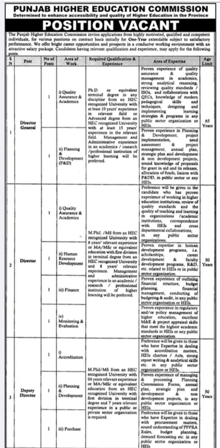 Punjab Higher Education Commission Vacancies 2024