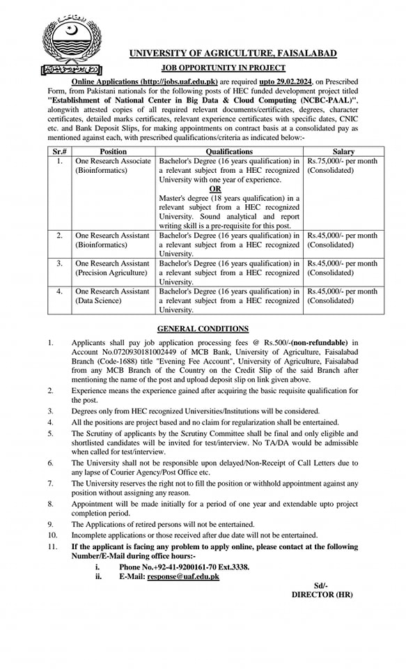 University of Agriculture Faisalabad (UAF) Latest Vacancies 2024