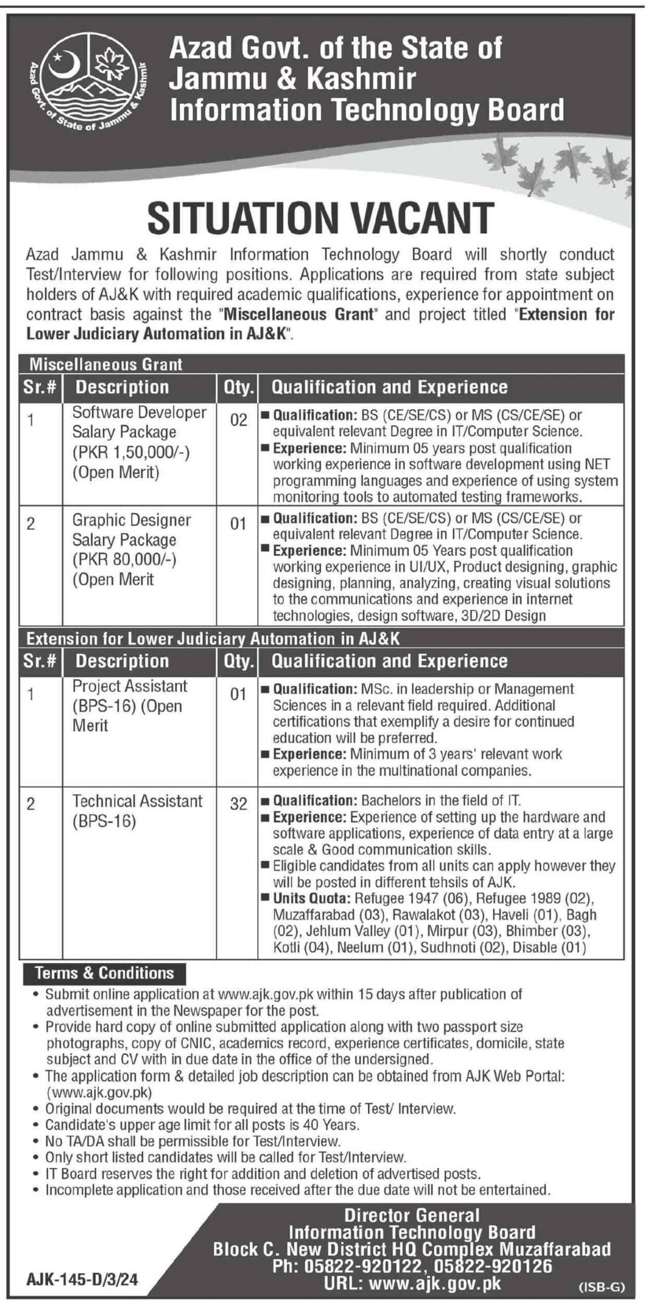 Information Technology Board AJK Vacancies 2024