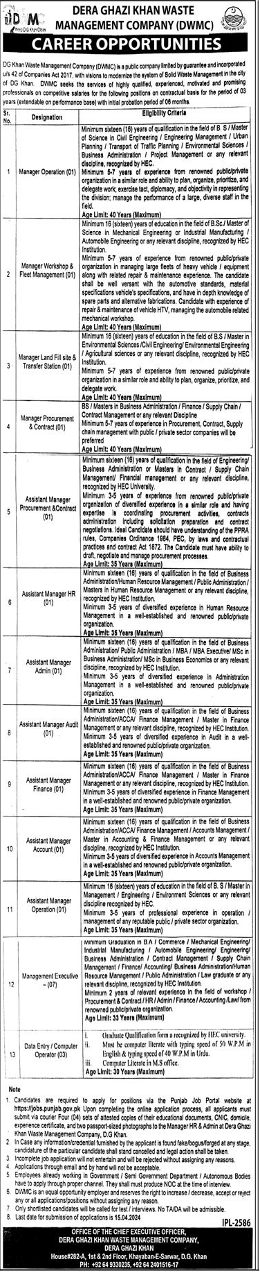 New Contractual Vacancies in DWMC 2024