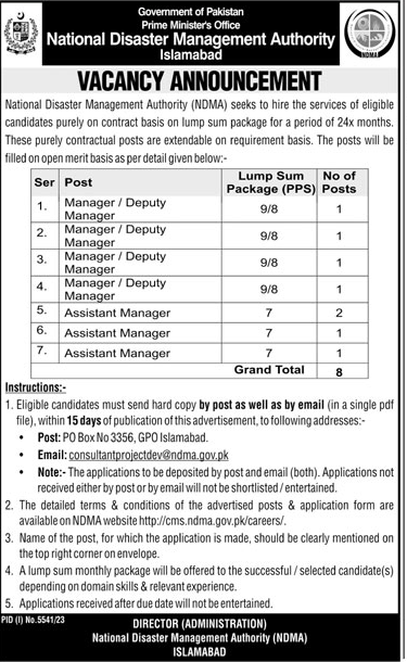 PPS-07 to PPS-09 Vacancies in NDMA 2024