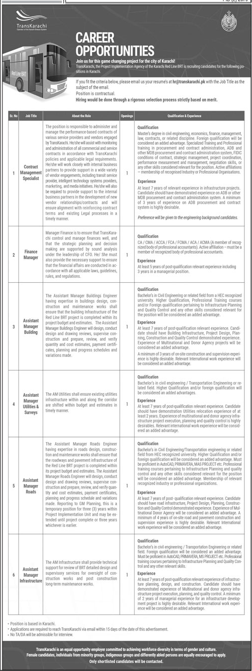 The Latest Vacancies in TransKarachi 2024