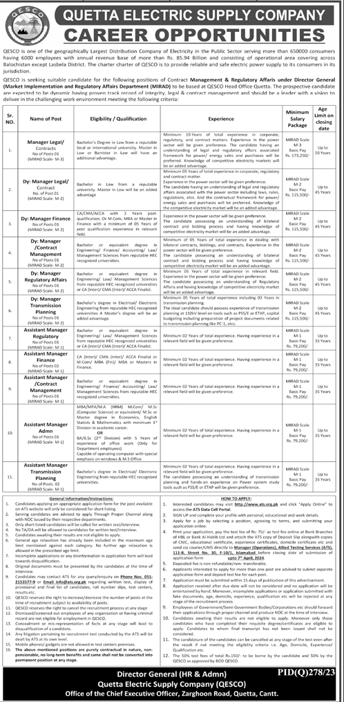 The QESCO Contractual Vacancies 2024