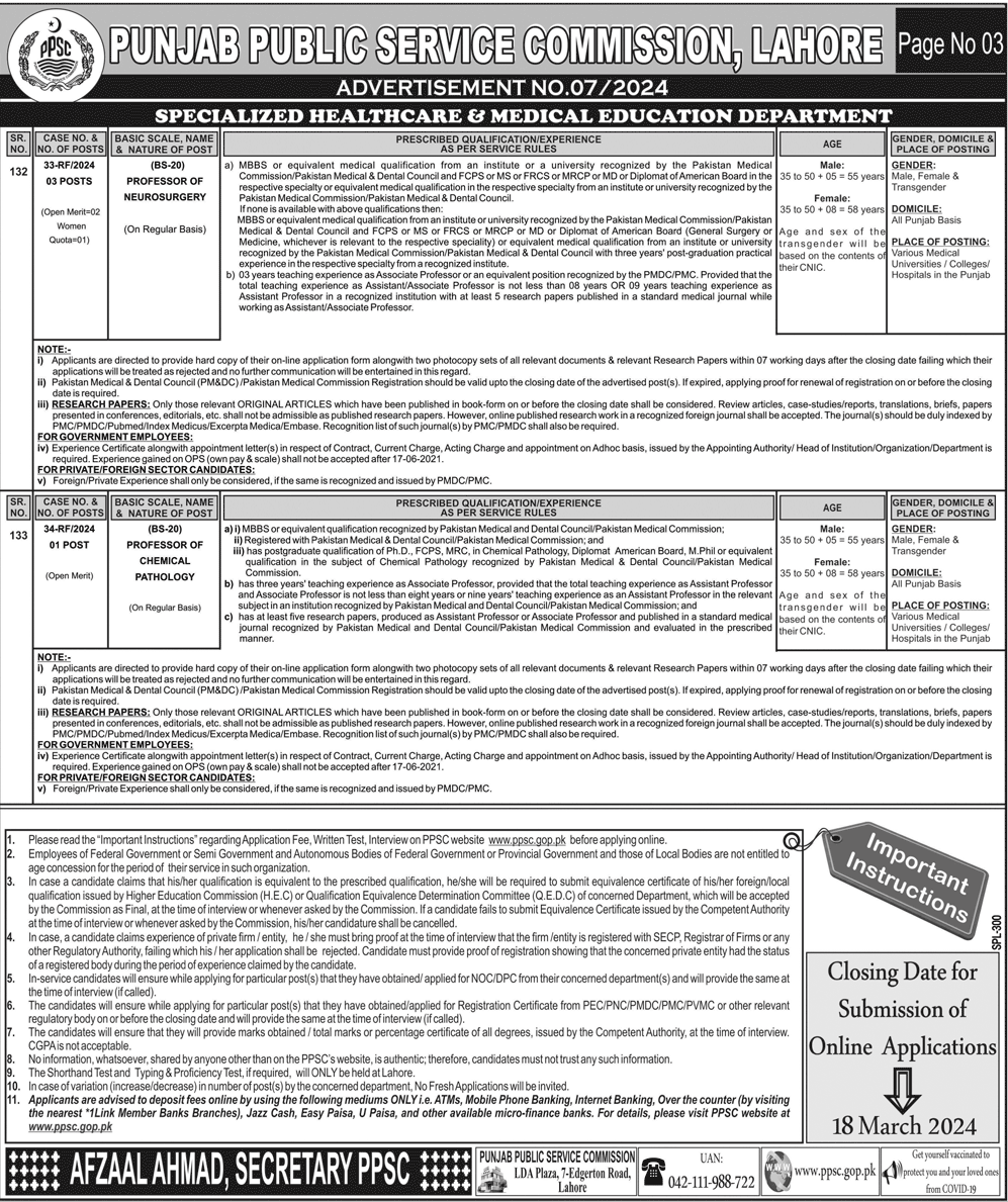 The Latest BPS-14 to BPS-20 PPSC Jobs Ad No. 07 2024