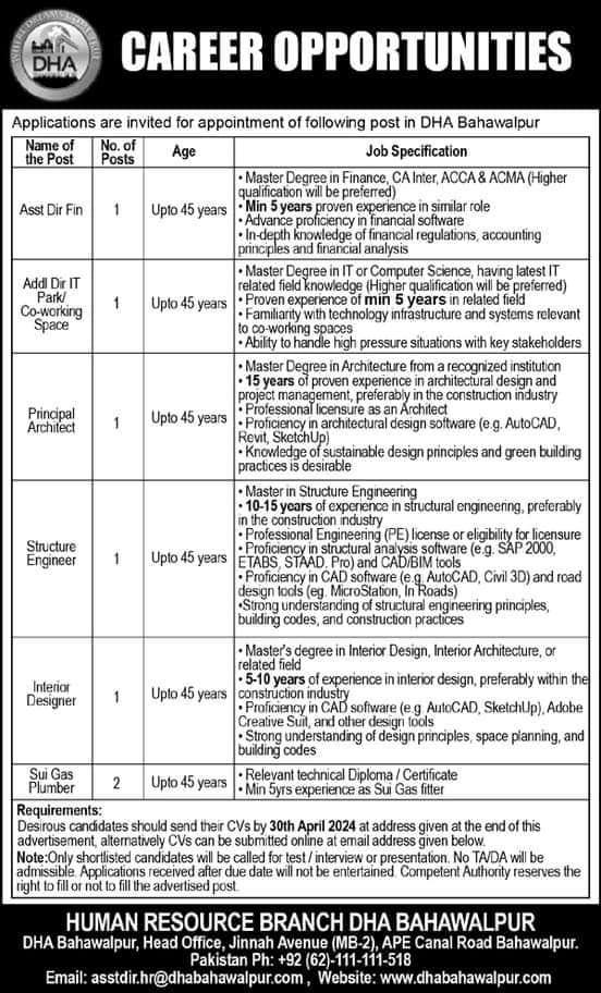 DHA Bahawalpur Vacancies 2024