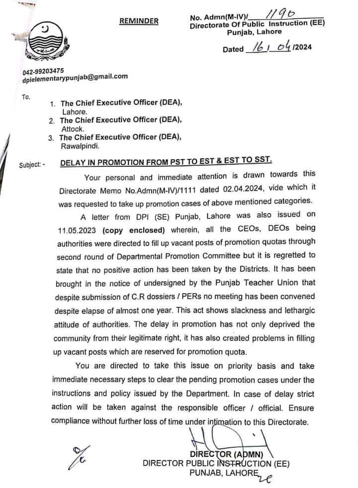 Delay in Promotion from PST to Est & EST to SST