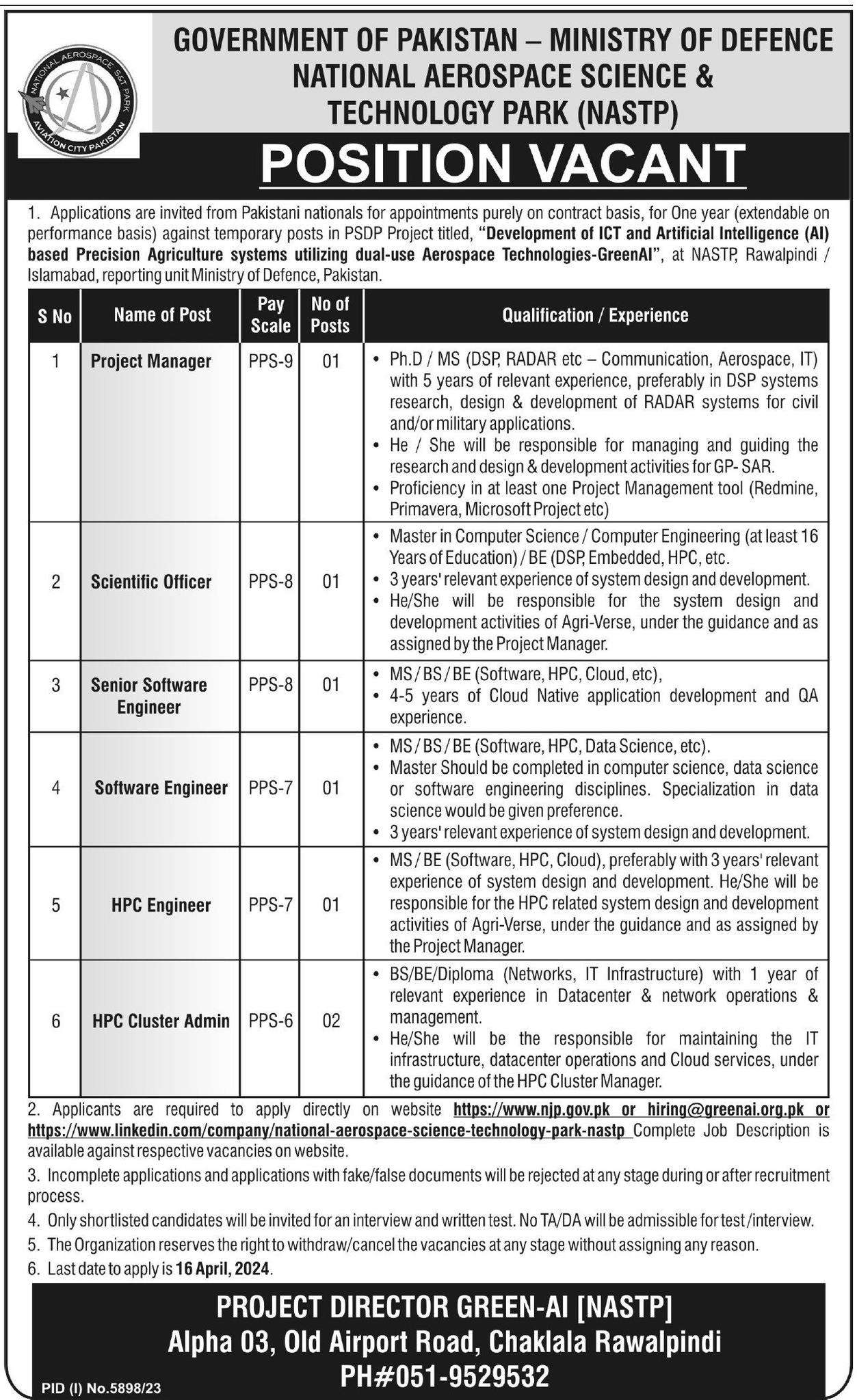 PPS-06 to PPS-09 Contractual Vacancies in NASTP 2024