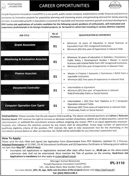 Punjab Population Innovation Fund (PPIF) Jobs 2024