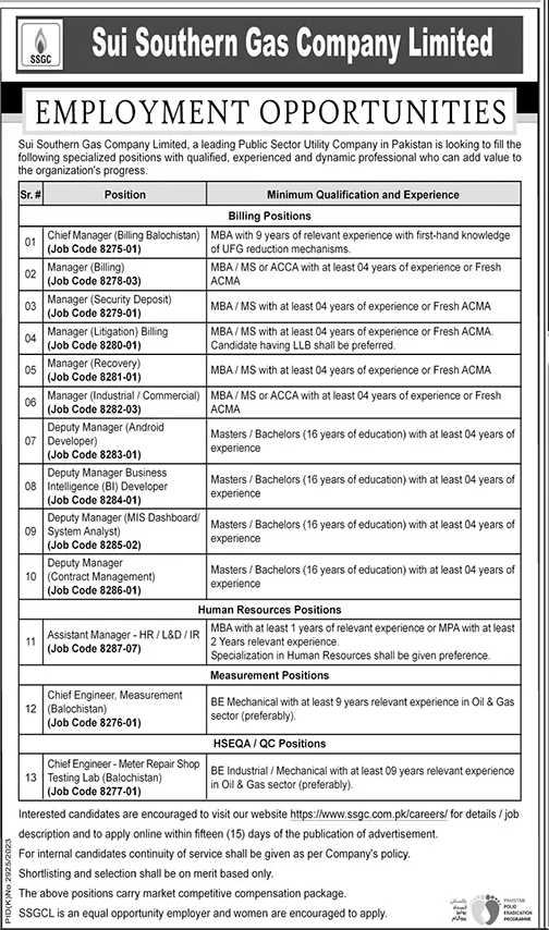 SSGCL Specialized Vacancies Positions 2024