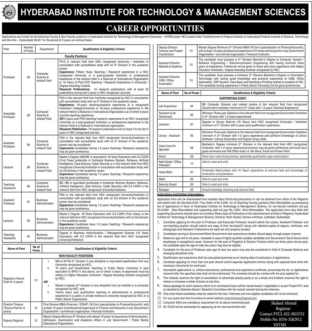 Teaching and Non-Teaching Vacancies in HITMS 2024