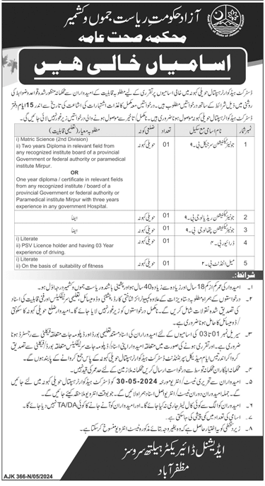 AJK Public Health Department Vacancies 2024