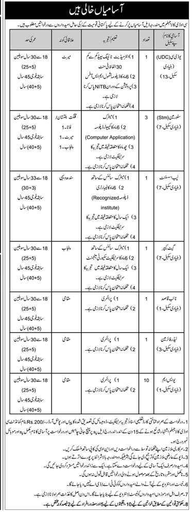 BPS-01 to BPS-13 Vacancies COD Kala Jhelum 2024