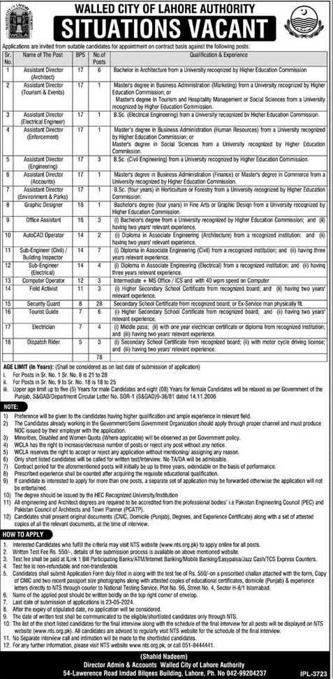 BPS-05 to BPS-17 WCLA Latest Vacancies May 2024