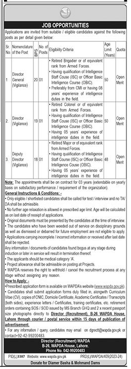 Contractual Vacancies in WAPDA 2024