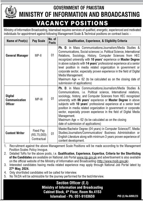MP-II and MP-III MOIB Vacancies 2024
