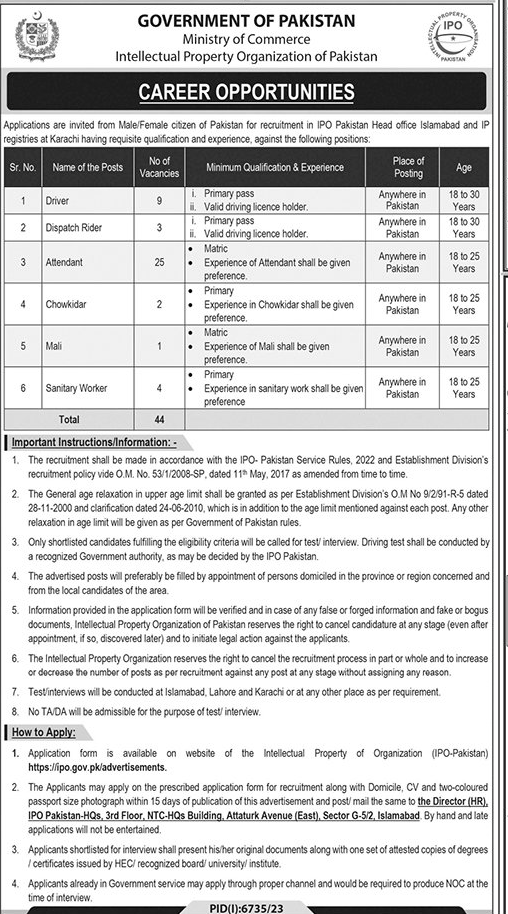 Ministry of Commerce IPOP vacancies 2024