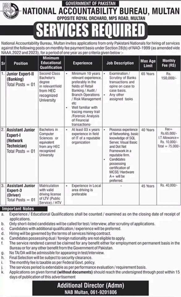 NAB Multan Vacancies 2024