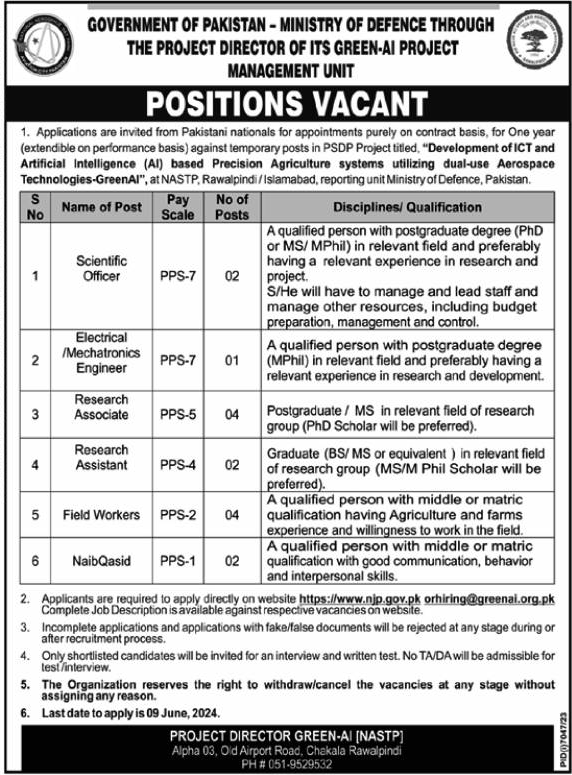 PPS-01 to PPS-07 Vacancies in Ministry of Defence 2024