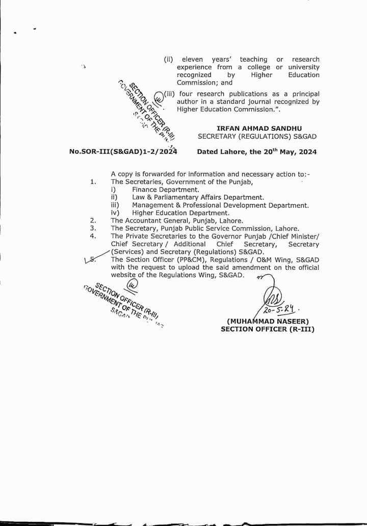 Change in Recruitment Rules in Punjab HED 2024 