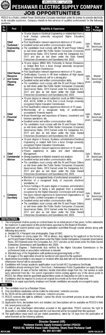 The Latest Vacancies in PESCO 2024 on Contract Basis