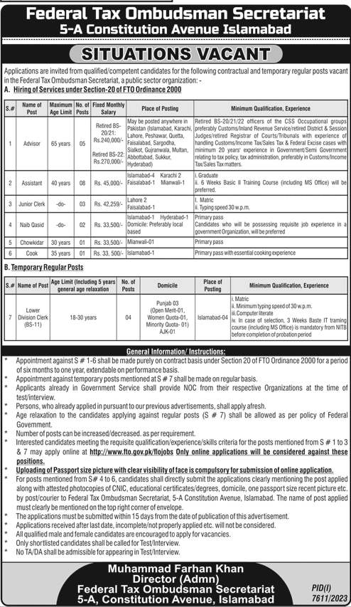 Contractual Vacancies in FTOS 2024