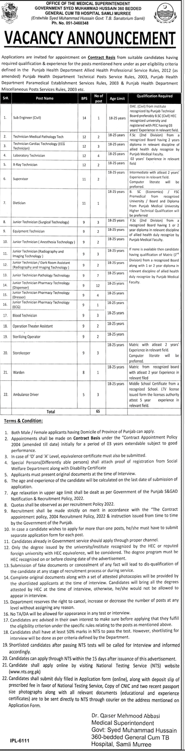 Contractual Vacancies in Health Department 2024
