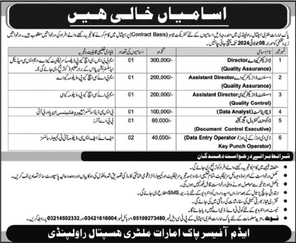 Contractual Vacancies in Pakistan Emirates Military Hospital Rawalpindi