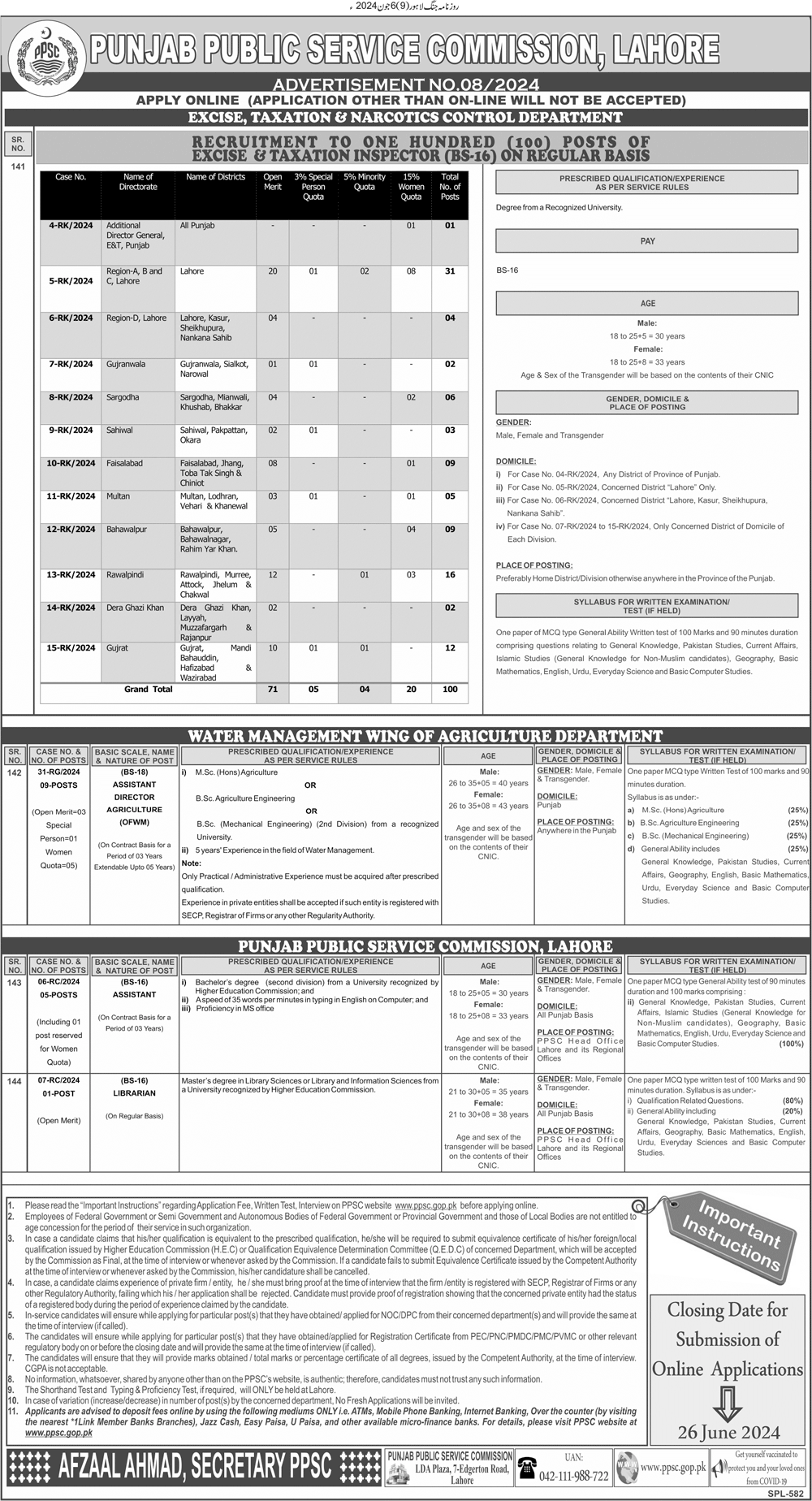 Punjab Public Service Commission (PPSC) Job Vacancies Ad No. 08 for 2024