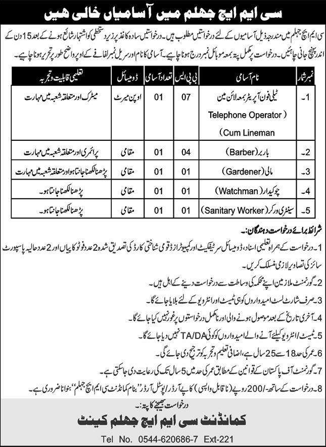 The Latest Vacancies in CMH Jhelum 2024