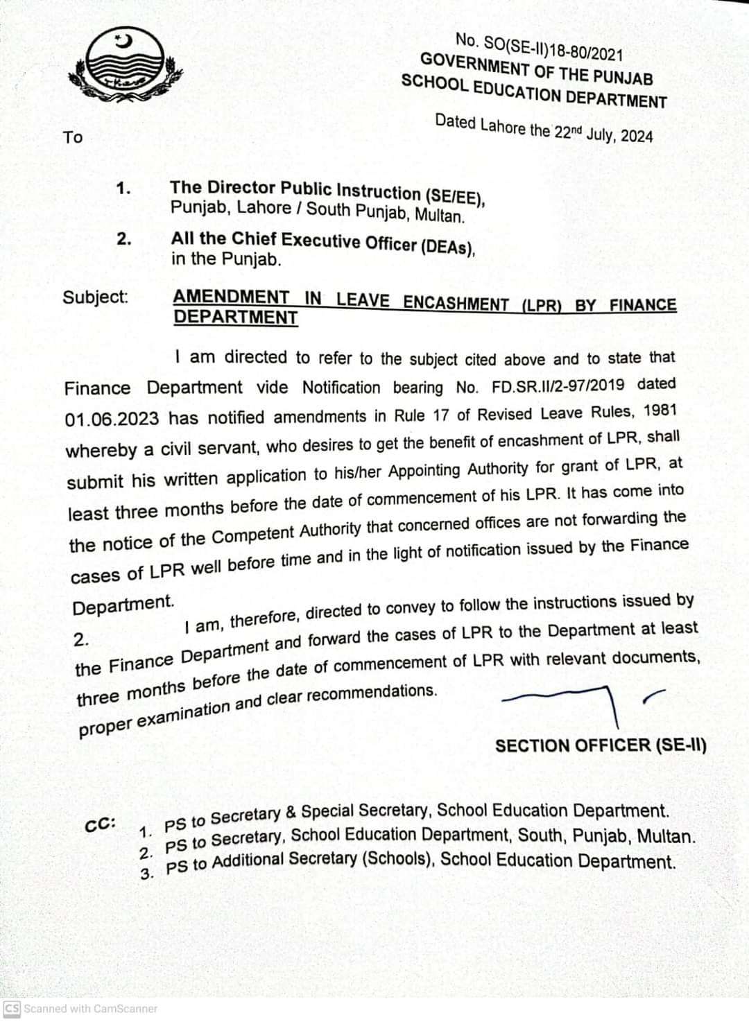 Amendment in Leave Encashment (LPR) Submission Case 3 Months Prior LPR Starts